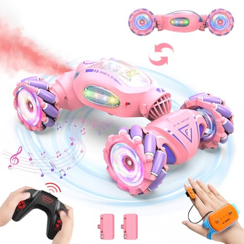 Nitigo Ferngesteuertes Auto RC mit Fernbedienung Mädchen 2.4 GHz, 4WD Spielzeug Auto mit Handsteuerung Kinder RC Car Drift Stunt 360° Drehung, Geschenk Junge 6 7 8 9 10 11 12 Jahre, Rosa