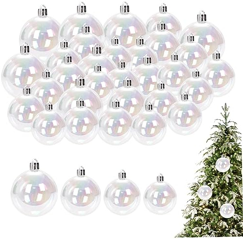 Transparenta julgranskulor, 30 stycken, 1,2/1,6/2/2,4 tum, okrossbara, transparenta plastkulor, glänsande, hängande skimrande ornament, kulor för julfester, julgransprydnad