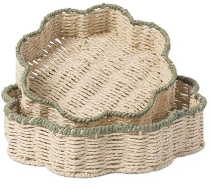 Cesto portaoggetti in rattan – Cesto di servizio in tessuto, per frutta fresca, cesto per frutta di stagione tessuto a mano, cesto per frutta rotondo multiuso, cestini decorativi per