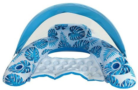 AKTOUR Swim Float Adults Party Adult Inflatable Floating Chair With Cup Holder Headrest And Adjustable Small Inflatable Pool Float (Sky Blue, 110x92x69cm)