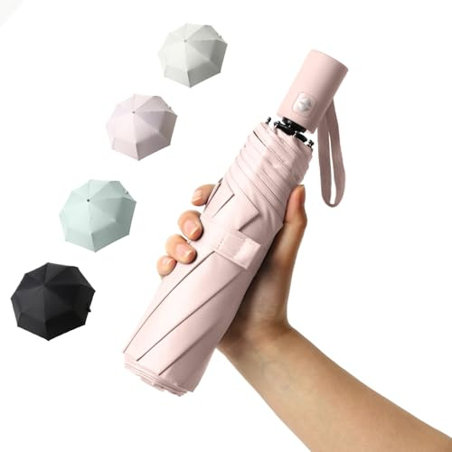BAODINI Small UV Protection Travel Umbrella Compact for Rain and Sun UPF 50+ Windproof Portable 42 inch Umbrella for Women and Men Dusty Pink