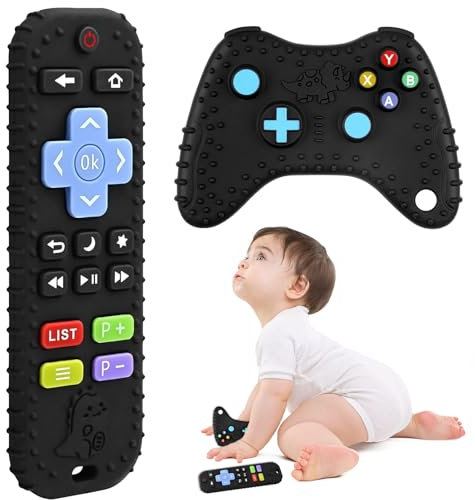 Alivio de la dentición de juguete, anillo de dientes de bebe, mando a distancia de juguetes de baño de silicona, sensación de calidad alimentaria, para bebe de 0 a 18 meses, sin BPA