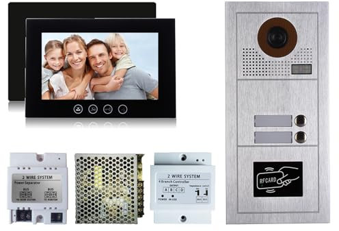 Video-Türsprechanlage 2-Draht 1 2 3 4 LCD Touch Monitor Familie Zweifamilienhaus Zweifamilienkamera (komplettes Zwei-Familien-Set, schwarz, 10 Zoll)