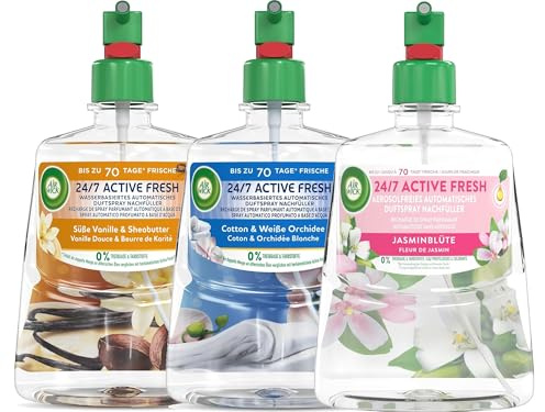 Air Wick Active Fresh – Wasserbasierter Automatischer Lufterfrischer – Raumduft Florale Düfte – 3 x 228 ml Nachfüller