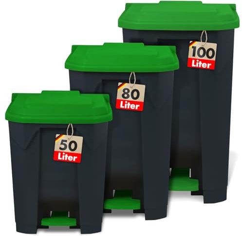 Floordirekt Poubelle de 50 litres, couvercle vert, pour cuisine et bureau, système de tri sélectif, à pédale, avec mécanisme Step-on, corbeille à papier, Olaf