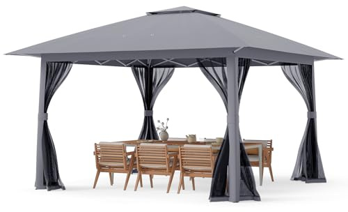 RELAX4LIFE Tonnelle Pliante 4x4 Facile à Monter | Tonnelle de Jardin Exterieur avec Moustiquaire | Tissu Oxford Anti-UV | Cadre Métallique | Barnum Tente de Reception | Sac Transport (Gris,4x4 M)