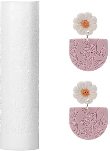 UNICRAFTALE Strukturwalze Aus Polymerton Säule Strukturwalze Aus Acryl Zur Herstellung von Ohrringen Strukturwalze Mit Weißen Olivenblättern Prägewalze Aus Keramik Zur Schmuckherstellung