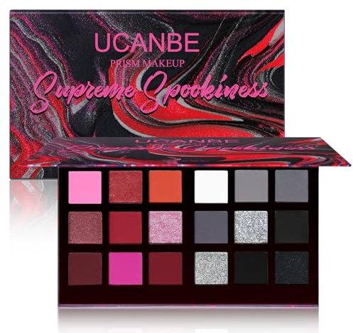 Black Red Goth Smokey Eyeshadow Palette Makeup-18 Colors Gray Silver Pink Burgundy Matte Shimmer Metallic Dark Eye Shadow Pallet for Christmas Halloween Clown Vampire Joker SFX Cosplay Costume Make Up