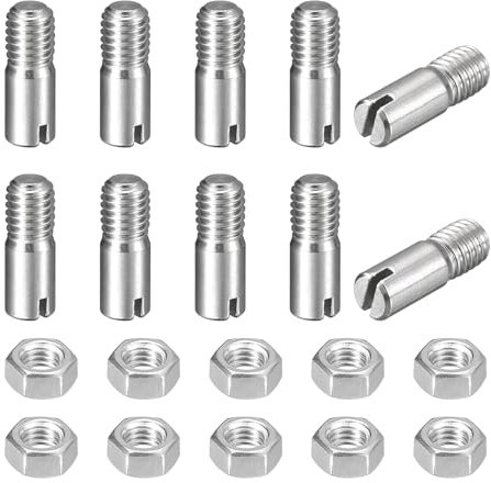 sourcing map 10 perni cilindrici con intaglio, M5 x 14 mm, in acciaio inox 304, con filettatura esterna, viti con scanalatura con dado per installazione di mobili per armadi (GB878)