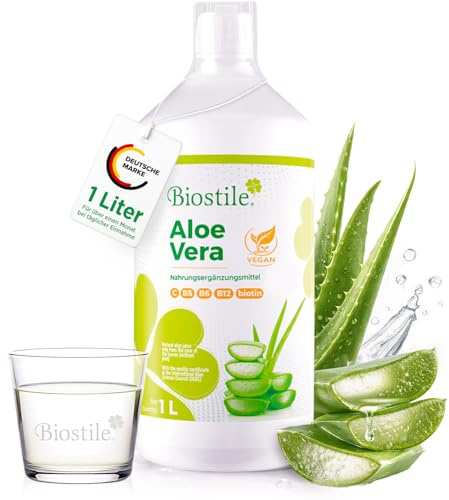 Biostile Aloe Vera Gel 99,6% | Aloe Vera Trinkgel | Mit Vitaminen C, B5, B6, B12 & Biotin | Unterstützung der Verdauung | Vitamin C für normale Funktion des Immunsystems