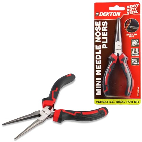 DEKTON Mini Needle Nose Pliers-Precision Tool for Detailed Work| Compact, Lightweight Design for Fine Bending, Gripping, Cutting| Chrome Vanadium Steel| Non-Slip Handles| Ideal for Electronics, Crafts