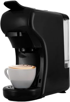 Avilia - Kompakte Kaffeemaschine Grace 1450 W mit automatischer Abschaltung, Auswahl kurzer/langer Espresso, Ein-/Ausschalter und Kompatibilität mit Kapseln und Pads (Schwarz)