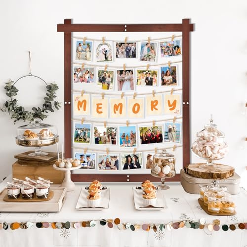 X-Kingsun 1 Pack 32x24Inch Photo Display Board for Wedding 2026 Graduation Decor Collage Wooden Picture Frames with Clips Rustic Wall Frames for Graduation Party Hanging Photos Postcards Greeting Cards