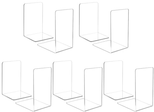 10 Pieces Book Ends, Clear Acrylic Bookends for Shelves, Heavy Duty Book Holders, Non Skid Decorative Bookends for School, Library, Bedroom, Office (7.28 x 4.7 x 4.7 inches)