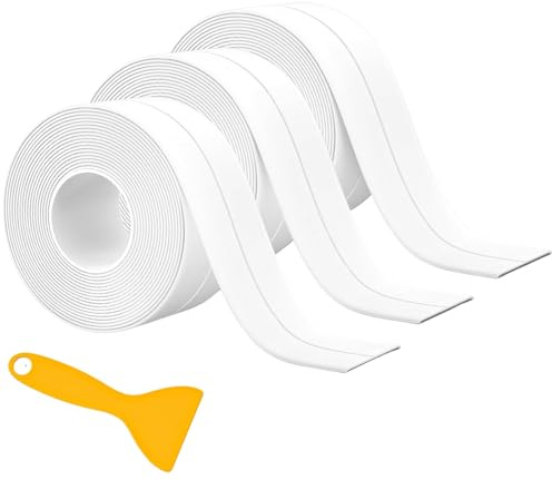 Binnan Nastro Sigillante Impermeabile, 3 Rotoli Sigillante Autoadesivo Nastro, Nastro Sigillante Impermeabile Doccia, Striscia di Tenuta per Doccia per Cucina, Bagno, Vasca da Bagno 3,8 cm x 3,2 m