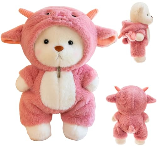 Plüschtier Teddybär mit Schaf Kostüm, 30cm Teddy Plüschtier, Teddybär, Stofftier Teddy, Teddybär Kuscheltier, Teddybär Kuscheltier mit Reißverschluss Outfit, Plüsch-Bär, Kreatives Geschenk für Kinder