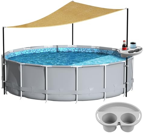 Calanofin Above Ground Pool Shade Set with Storage Tray – UV-Resistant Shade Sail for 15-22 Ft Pools, Outdoor Triangular Canopy with Sun Shade Poles for Deck, Backyard & Pool Essentials (13x13x13 Ft)