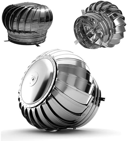 Comignolo Canna Fumaria Camino Cappello Testa in Acciaio Inox, Comignolo Girevole per Ventilazione Anti-spiffero, per Camini di 75-800mm di Diametro, Zero Consumo, Silenzioso(201-400mm/15.7in)