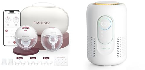 Momcozy M5 Intelligente Milchpumpe Elektrische, App-Steuerung Milchpumpen handsfree & Momcozy Luftreiniger für das Kinderzimmer, 4-Filtersystem mit H13 HEPA- und Aktivkohlefilter, Echtzeit-PM2,5-Luft