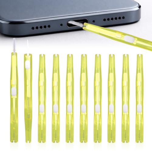 10pcs Phone Cleaning Kit, Cellphone Charging Port Cleaner Brush with Nylon Bristles & Hook Double-Sided USB-C Port Cleaner Tools for Headphones Speaker Charger (Yellow)