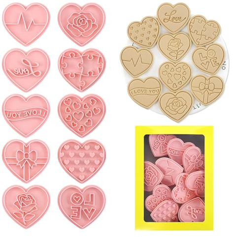 TONAUP Herz Ausstechformen Set, 10 Stücke Kunststoff Rosa Liebe Keksstempel Keksform, Plätzchenform Ausstecher Set für DIY Handwerk Kerzen und Leckereien