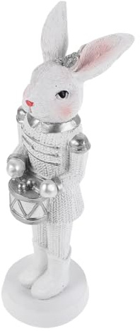 HIAKDOFT Figurine de Lapin Casse-Noisette de Pâques 17 Cm en Résine Argentée, Décoration Printanière de Table, Statuette Soldat Lapin, Accessoire Festif Intérieur pour Fête de Pâques