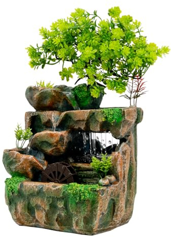 Tousuarsi Fuente de agua con mesa y cascada, 4 cuencos, fuente de oficina y vivienda, regalo para personas mayores