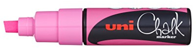 Uni-Ball - Pennarello per vetri e gessetto UNI CHALK PWE-8K rosa neon | Pennarelli fluorescenti con punta a cuneo da 8 mm per finestre, lavagne e specchi