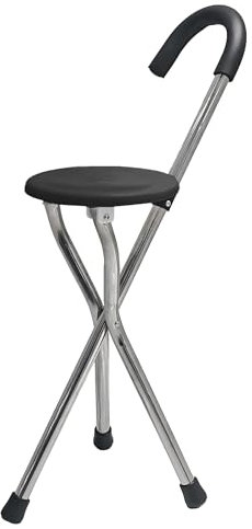 MP Essentials Walking Stick with Seat Walking Cane Chair, Portable Seat Elderly Medical Disability Aid Support | Black