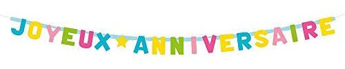 Boland 31031 - Buchstabengirlande Joyeux Anniversaire, 1 Stück, Länge 200 cm, Alles Gute zum Geburtstag, Mehrfarbig, Bunt, Pastellfarben, Hängedekoraion, Wanddekoration, Kartongirlande