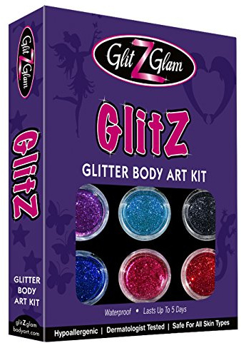 Glitzertattooset: Neues GlitZGlam mit 6 großen Glitzertuben & 12 Schablonen. Temporäre Tattoos für Kinder, Teenager und Erwachsene
