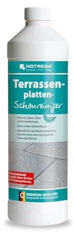 HOTREGA Terrassenplatten-Schonreiniger 1L | Steinreiniger Konzentrat | Pflege für beschichtete & imprägnierte Steinoberflächen | Säurefrei | Reichweite bis 200 m² | Materialschonend