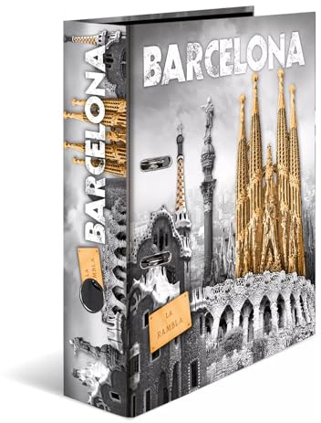 HERMA Ordner A4 Barcelona Spanien, 7 cm breit, Kinder Ringordner mit Städte Motiv, bunter Aktenordner mit Innendruck für Jungen und Mädchen