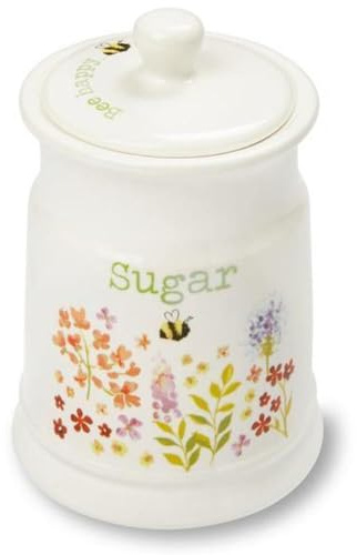 Cooksmart Ceramic Coffee Canister, Bee Happy Design | Ceramic storage container, ideal for coffee, tea and sugar, stylish kitchen accessory with practical design