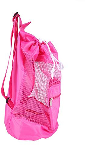 Fdit Kids Cordón de Malla Mochila Portátil de Malla Grande Bolsa de Playa para Piscina Juguetes Bolas Balón de Fútbol Deportes Acuáticos Beach Paño Natación (Rosa)