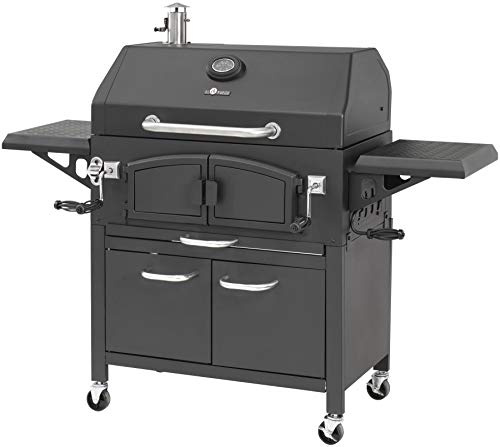 Holzkohlegrill GRAND ONTARIO von El Fuego® Grill Smoker BBQ Grillwagen Barbecue, mit Thermometer, inkl. Flaschenöffner, mit Warmhalterost und Ascheauffang, AY 572