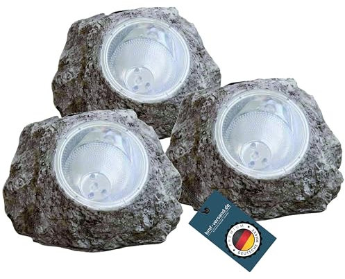 Set di 3 lampade solari da giardino per esterni, in pietra solare (lampada decorativa, LED, altezza 11 cm, decorazione da giardino).