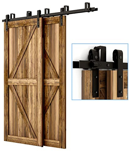 6FT/182cm Bypass Quincaillerie Kit de Rail pour Porte Coulissante, Hardware Porte Coulissante Ensemble Industriel pour Bypass Deux Porte Suspendue en Bois