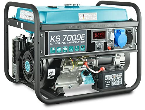 Könner & Söhnen KS 7000E Stromerzeuger, 13 PS 4-Takt Benzinmotor, E-Start, 5500 Watt, 1x16A (230V), 1x32A (230V) Generator, Automatischer Spannungsregler, Anzeige, für Haus, Garage oder Werkstatt