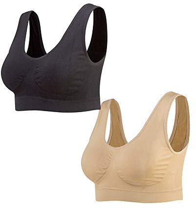 Lemef Dam-sömlös sport-bh med merfärgad må-bra-bh, Svart och beige., 3XL