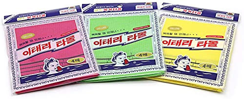GOLDSANGSA-Korean Exfoliating Towel Washcloth Mitts 12pcs(Green4,Red4,Yellow4)/Korean Italy Towel Skincare Exfoliating Scrub Bath Cloth Remove Dead Skin