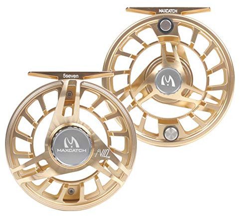 Maxcatch AVID PRO Fly Fishing Reel with CNC-machined Aluminum Body Super Large Arbor Design-3/5, 5/7, 7/9, 9/11 Weights (Gold, 5/7wt)