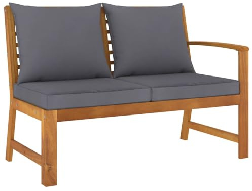 vidaXL Akazienholz Massiv Gartenbank 114,5cm mit Dunkelgrauem Kissen Sitzbank Bank Sofa Lounge Gartenmöbel Gartensofa Holzbank Parkbank Terrasse