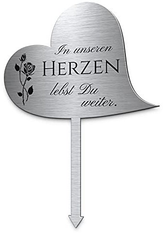 CHRISCK design Herz Grabstecker Grabschmuck aus Edelstahl mit Namen oder Spruch - Wir vermissen Dich Grabschmuck wetterfest Urnengrab - persönliche Grabdeko individuell gestalten (Personalisierbar)