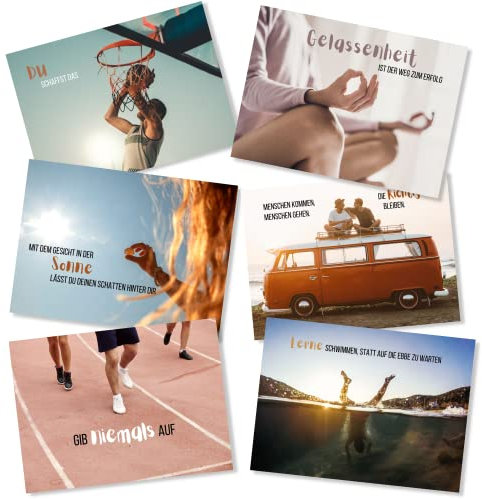 Postkarten Set (32 Stück) hochwertig - Motivationskarten, Grußkarten mit motivierenden Sprüchen und Lebensweisheiten - Gefühlskarten zur Motivation - ideal als Postkarte oder Karten als Geschenk
