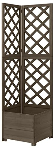Tannenholz Massiv Garten Hochbeet mit Eck-Spalier Gartenspalier Blumenkasten Rankkasten Rankgitter Rankhilfe Blumenkübel Pflanzkasten aus Holz, ideal für Kletterpflanzen, 40x40x150 cm