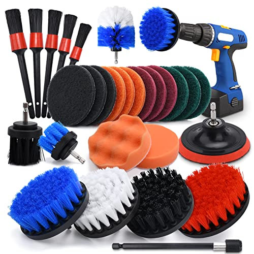 Brosse Perceuse Nettoyage Rotative 28PCS pour Voiture, Jantes, Baignoire, Carrelage, Cuisine, Canapé, Coins et Barbecue