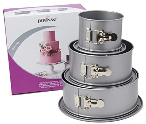 patisse 03525, Ensemble 3 Moules à Manqué Ronds Bord Haut à Charnière Acier revêtu anti adhésif Silver Top, pour Cake design, Ø12/18/22 cm, Gris Argenté