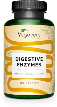 Vegavero Enzimas Digestivas | 7 Enzimas + Lactasa | 180 Cápsulas Entéricas