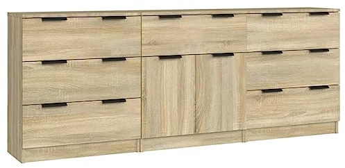 vidaXL 3-TLG. Sideboard Sonoma Eiche-Optik Holzwerkstoff